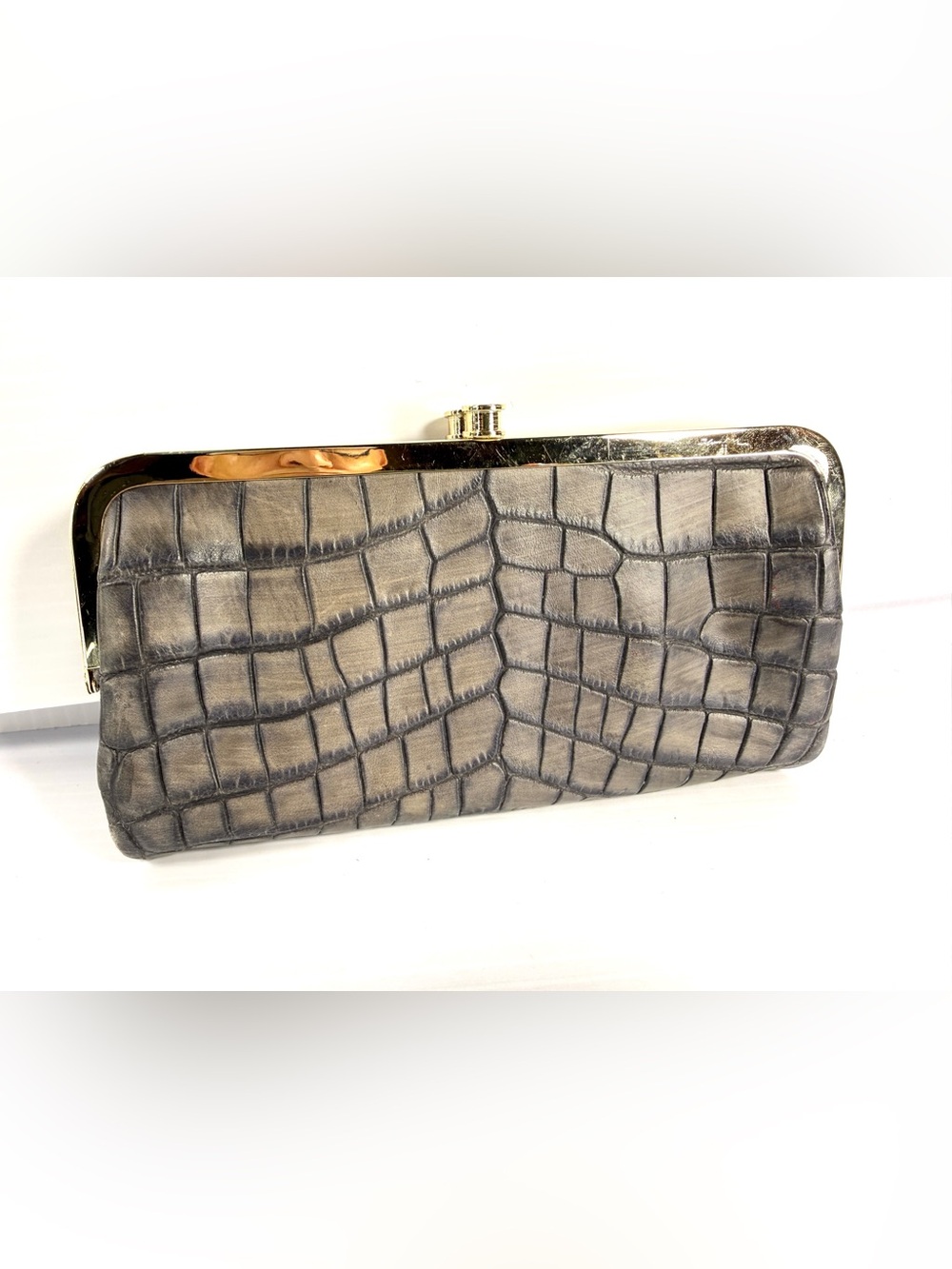 Classic Croc-Embossed Gray Clutch - Unbranded